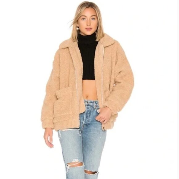 I.AM.GIA Pixie Full Zip Teddy Sherpa Caramel Brown Oversized Jacket S - Picture 2 of 7